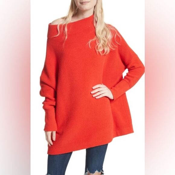 Free People Tomato Red Ottoman Slouchy Tunic Sweater Size Small - Picture 1 of 8